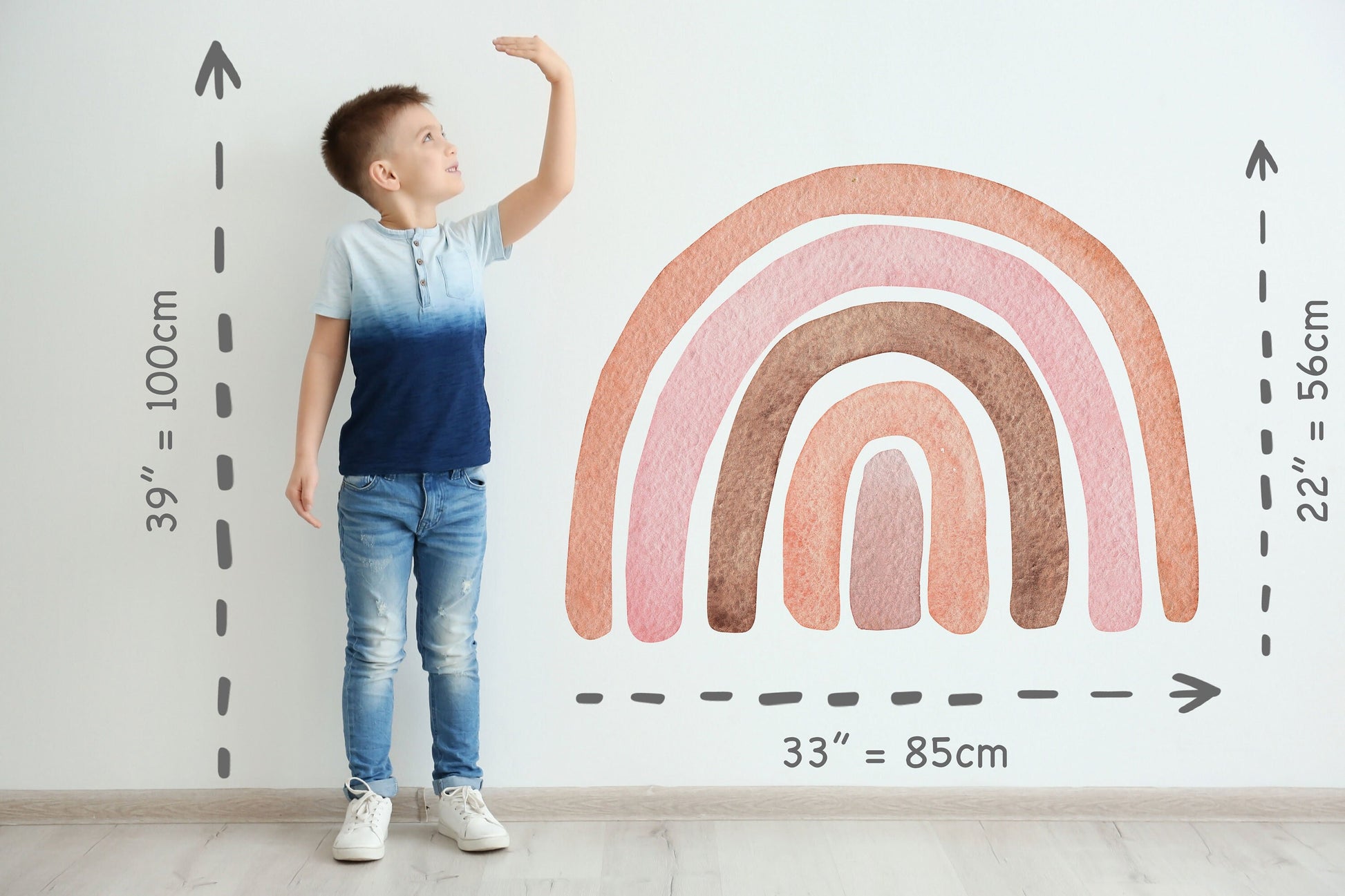 Watercolor large rainbow wall sticker with heart raindrops mural ideal for nursery, kids room, photo prop, baby shower, rainbow baby for nursery and home wall decor.