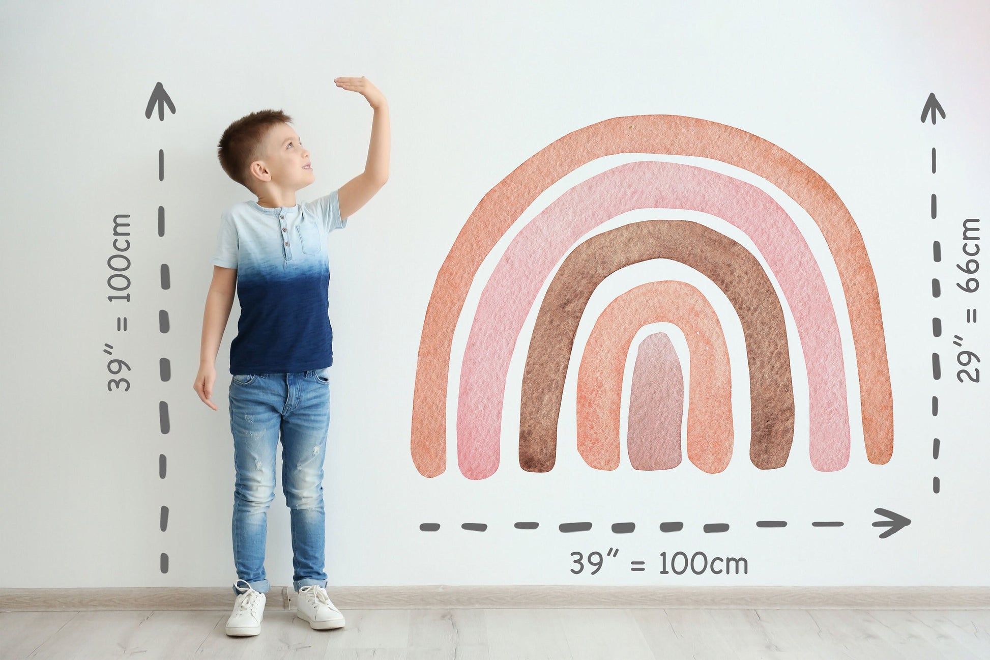 Watercolor large rainbow wall sticker with heart raindrops mural ideal for nursery, kids room, photo prop, baby shower, rainbow baby for nursery and home wall decor.