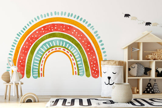 Watercolor boho rainbow cloud wall stickers, boho watercolor playroom for kids, girl bedroom rainbow wall stickers, mural ideal nursery decoration for nursery and home wall decor.