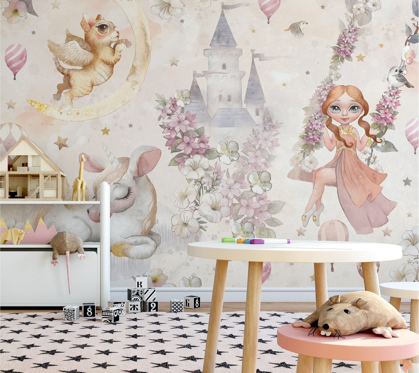 Magical Castle and Unicorns Wall Mural