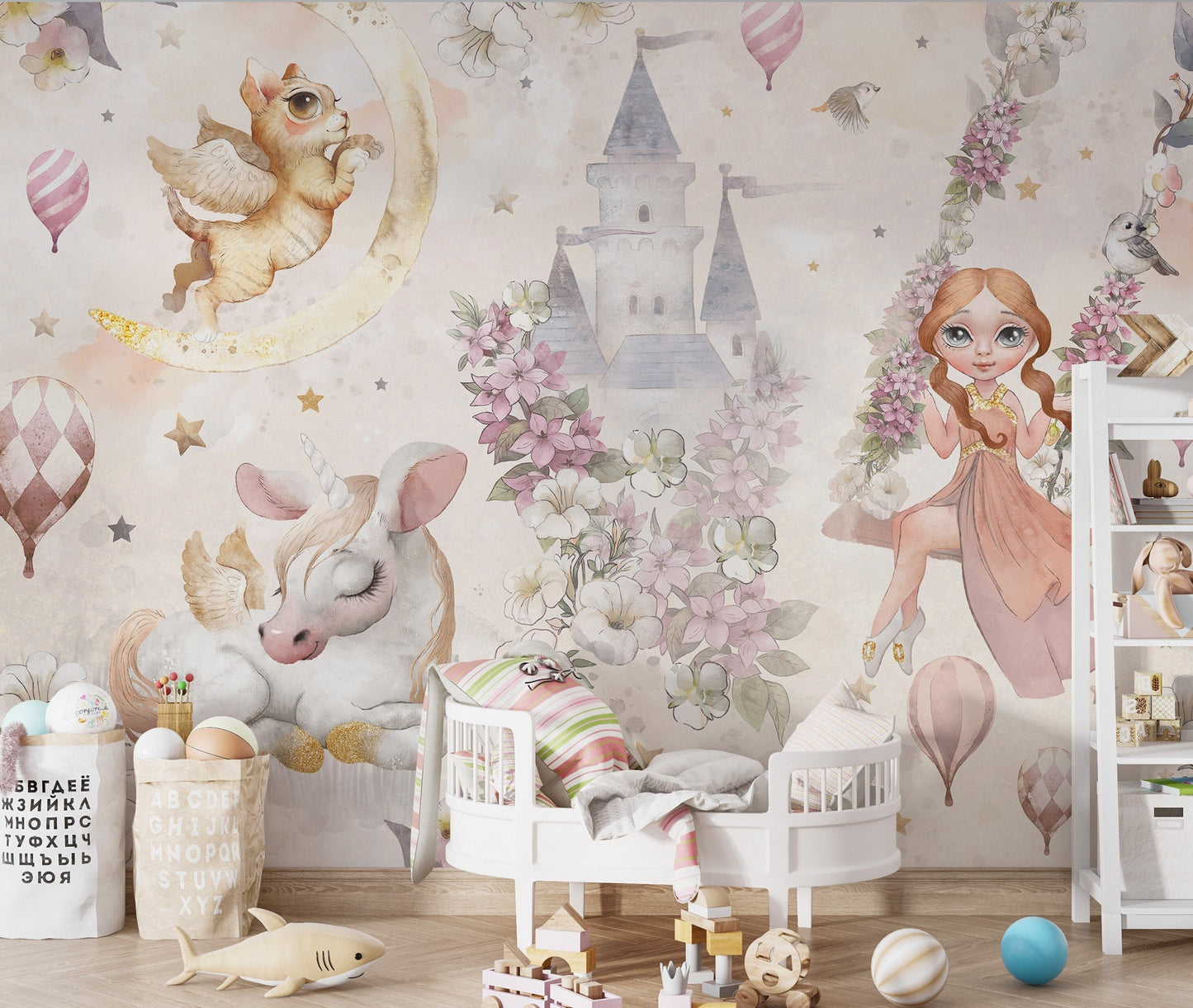 Magical Castle and Unicorns Wall Mural