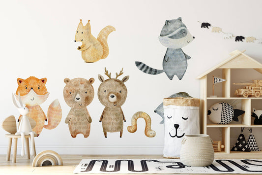 Deer and Rabbit Wall decal for kids / Watercolor animal / hand painted / forest / nursery art / nature