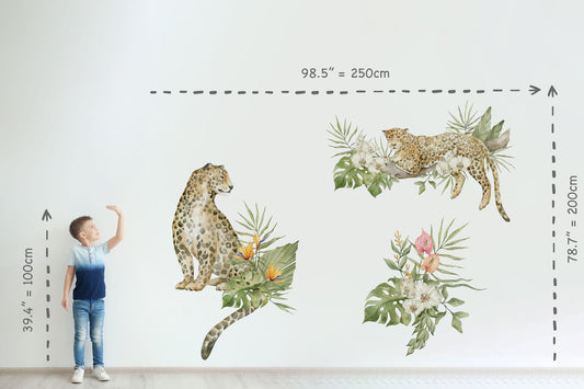 Safari animals wall decal, Nursery wall decal, Leopard wall sticker, Jungle animals, Tropical monkey, Wild watercolor animals