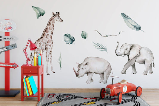 Safari animals wall decal, Nursery wall decal, Jungle animals, Tropical monkey wall stickers, Wall decal for kids, Wild watercolor animals