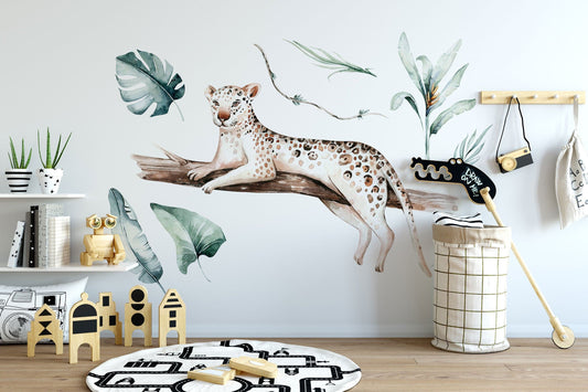 Safari animals wall decal, Nursery wall decal, Jungle animals, Tropical tiger wall stickers, Wall decal for kids, Wild watercolor animals,