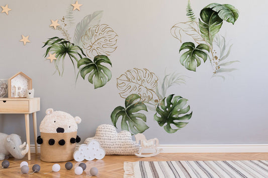 Botanical print, Green Leaf Wall Decal, Kids Wall Decal, Modern Wall Decal, leaves decals, Scandinavian art, woodland, Woodland Wall Decal