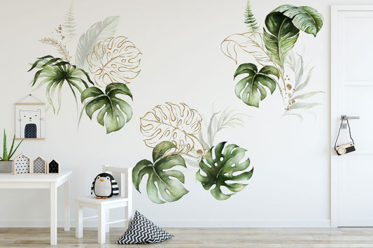 Botanical print, Green Leaf Wall Decal, Kids Wall Decal, Modern Wall Decal, leaves decals, Scandinavian art, woodland, Woodland Wall Decal