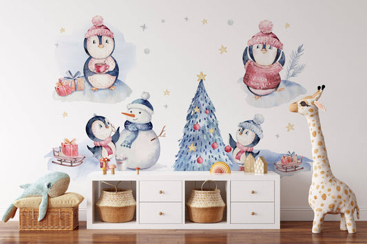 Christmas Decals, Christmas Decoration, Christmas Wall Decal, Xmas Decals, Watercolor kids decal, New Year Decal, Christmas Wall Sticker