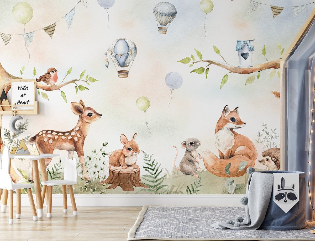 Cute Forest Mural Wallpaper - Unique Wall Decal by Wonderwallsboutique