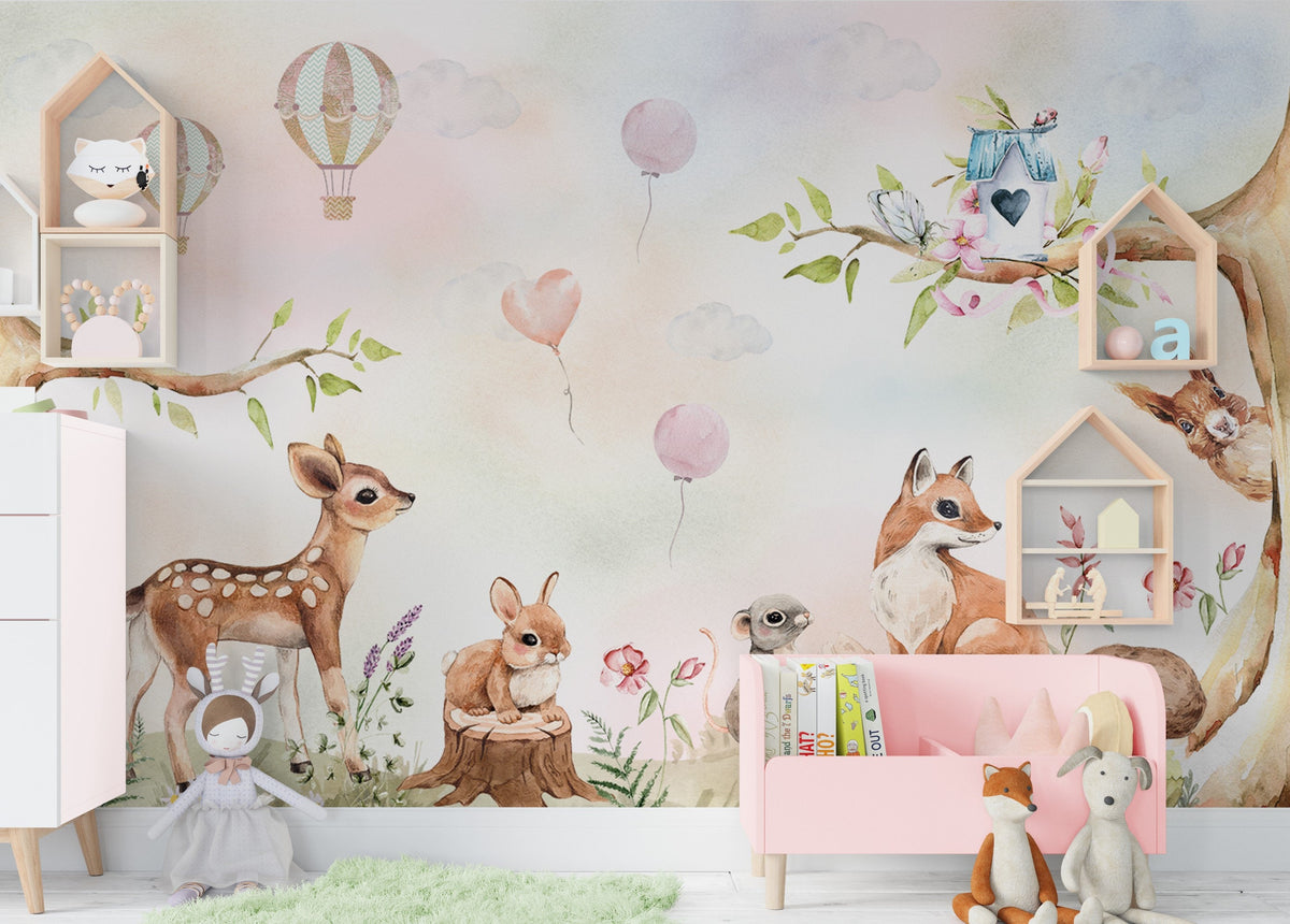 Cute Forest Mural Wallpaper - Unique Wall Decal by Wonderwallsboutique