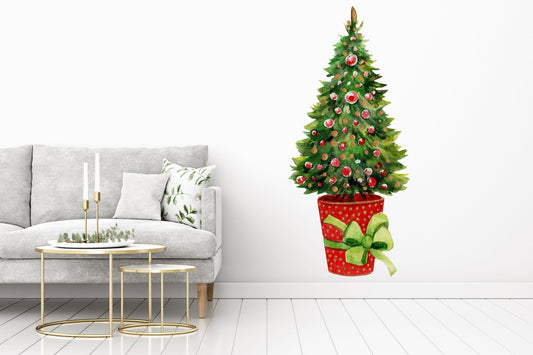 Watercolor christmas tree wall decal christmas tree wall sticker christmas tree christmas decals for nursery and home wall decor.