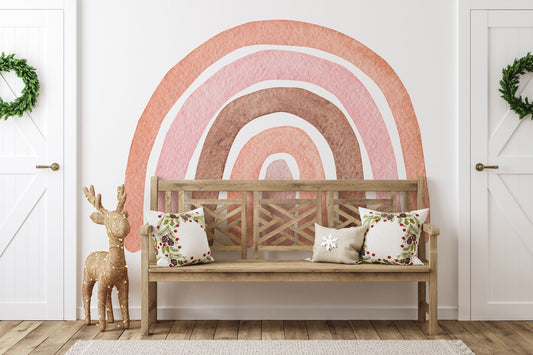 Watercolor large rainbow wall sticker with heart raindrops mural ideal for nursery, kids room, photo prop, baby shower, rainbow baby for nursery and home wall decor.
