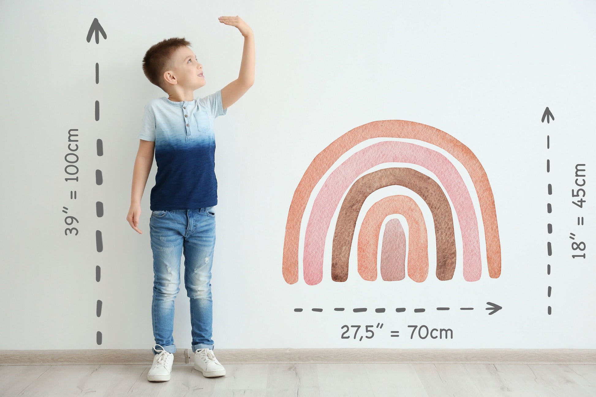 Watercolor large rainbow wall sticker with heart raindrops mural ideal for nursery, kids room, photo prop, baby shower, rainbow baby for nursery and home wall decor.