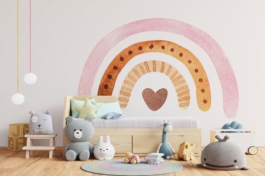 Watercolor mural ideal nursery decor, boho rainbow wall stickers, wall decor, boho watercolor playroom kids, girl bedroom, photo prop, baby shower for nursery and home wall decor.