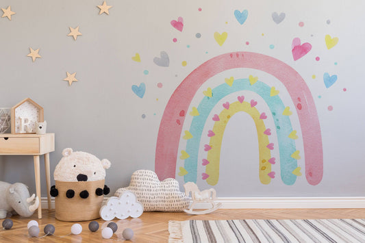 Watercolor boho watercolor playroom kids, mural ideal nursery decor, boho rainbow wall stickers, wall decor, girl bedroom, photo prop, baby shower for nursery and home wall decor.