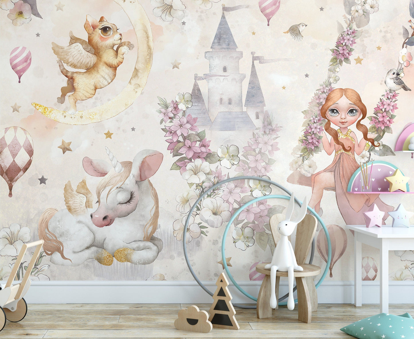 Magical Castle and Unicorns Wall Mural
