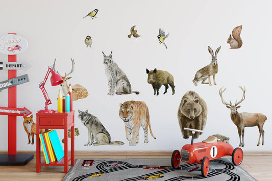 Woodland Wall Decals animals Decals Nursery Forest Wall Decor Bear Deer Fox Pine Tree Wall Art Kids Room Decor Boy Woodland Wall Stickers
