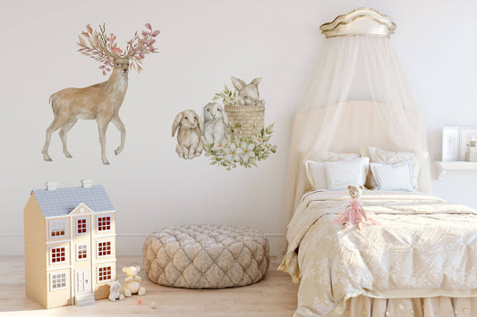 Fabric Wall Decal Buddies Nursery wall decal, Watercolor decals, Woodland wall decal, hedgehog wall decal, Baby wall decal