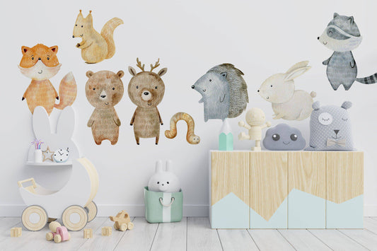 Deer and Rabbit Wall decal for kids / Watercolor animal / hand painted / forest / nursery art / nature