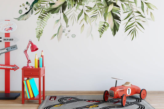 Tropical Blush Green Nursery Wall Decor Flowers Wall Decals Blooms Peonies Watercolor Floral Garden Decor Girls Baby Room Baby Green Peony