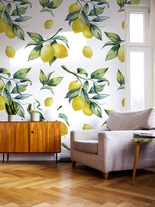 Watercolor lemons peel and stick for nursery and home wall decor.