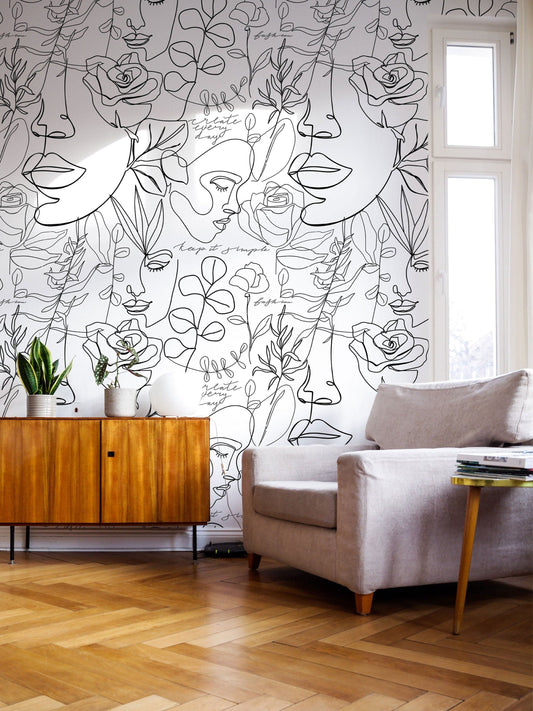 One Line Woman | Wall Hanging | Peel and Stick Wallpaper | Removable Wallpaper | Wall Decor | Home Decor | Wall Art Printable