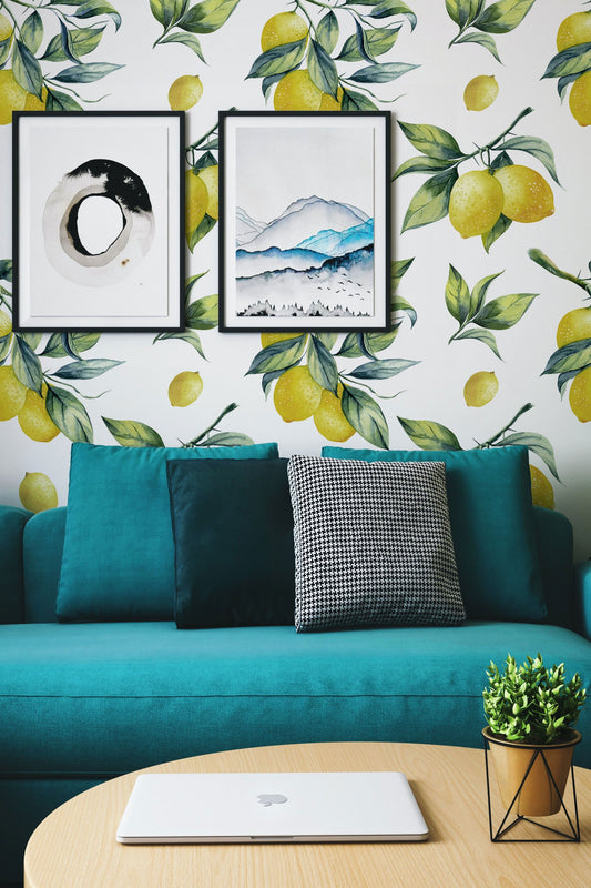 Watercolor lemons peel and stick for nursery and home wall decor.