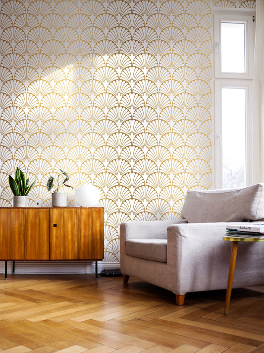 Elegant Gold Art Deco Peel and Stick Wallpaper | Removable Geometric Wall Mural | Luxurious Home Decor