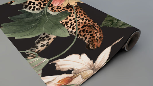 Watercolor leopard jungle peel and stick for nursery and home wall decor.