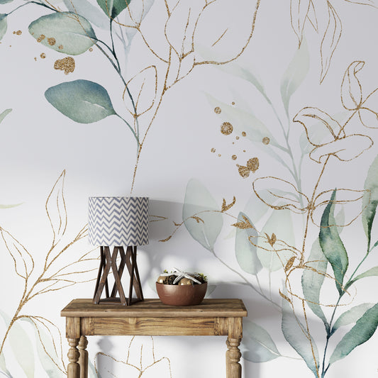 Watercolor green eucalyptus peel and stick wallpaper - botanica... for nursery and home wall decor.