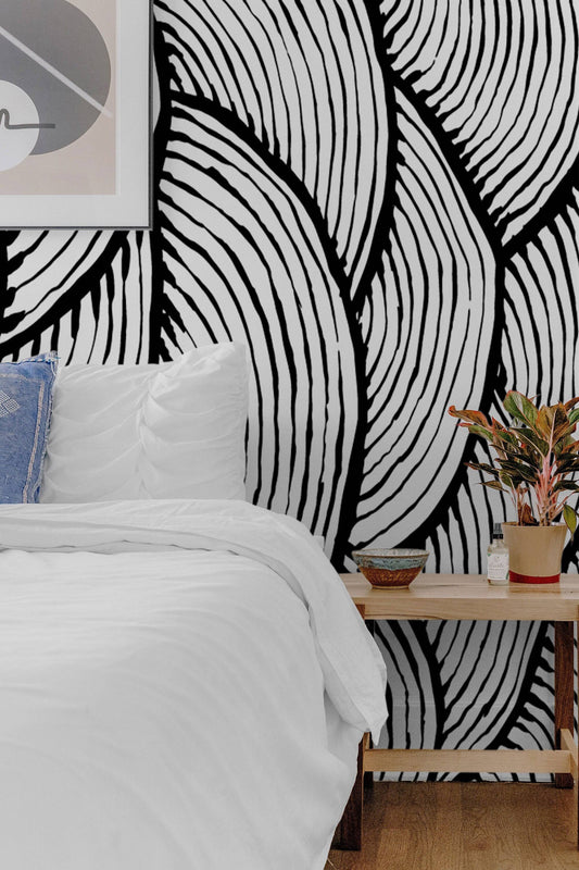 Black and White Scaloops | Removable Wallpaper | Peel and Stick Wallpaper | Wall Paper | Wall Mural