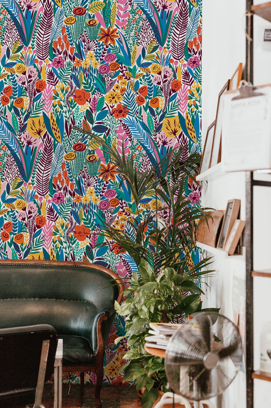 Floral Wallpaper | Removable Wallpaper | Scandinavian Wallpaper | Temporary Wallpaper | Peel and Stick Wallpaper