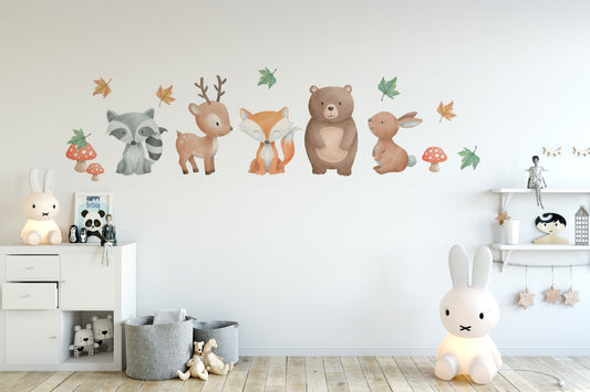 Watercolor forest animals | nursery wall decal sticker | woodland animals wall decal | watercolor wall decals | raccoon deer fox bear rabbit for nursery and home wall decor.