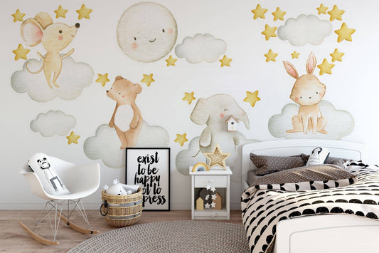Watercolor watercolor cloud animals | nursery wall decal | watercolor animals | wall art | nursery wall stickers | girls sticker kids for nursery and home wall decor.