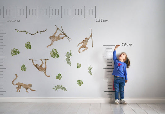 Watercolor safari animals wall decal | nursery wall decal | jungle animals | tropical monkey wall stickers | wall decal for kids for nursery and home wall decor.