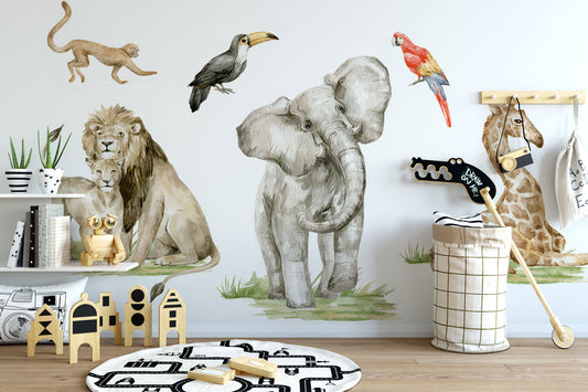 Watercolor jungle animals | safari animals wall decal | nursery wall decal | tropical monkey wall stickers | wall decal for kids for nursery and home wall decor.