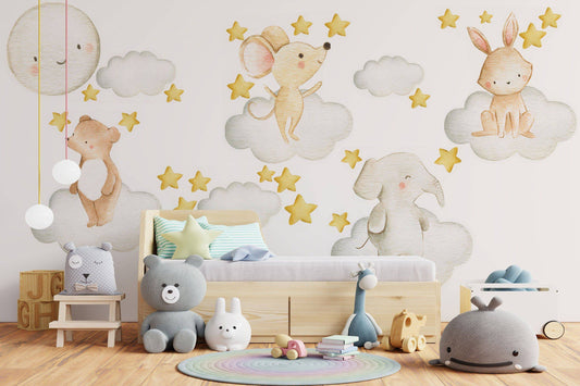 Watercolor watercolor cloud animals | nursery wall decal | watercolor animals | wall art | nursery wall stickers | girls sticker kids for nursery and home wall decor.