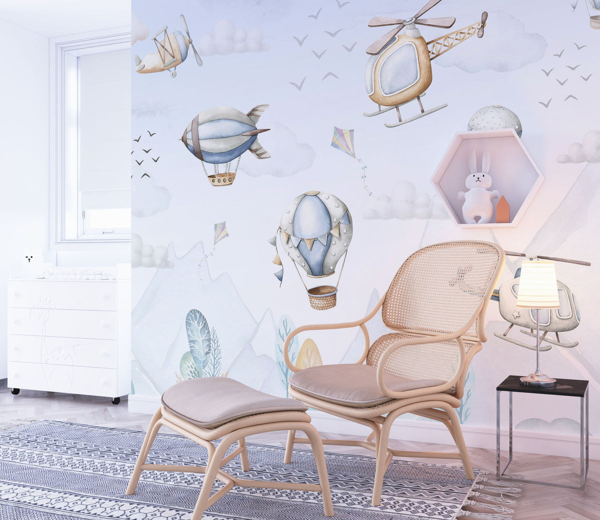 Hot Air Balloon Wallpaper, Planes and Helicopters Wallpaper - Unique Wall Decal by Wonderwallsboutique