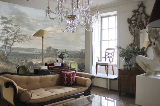 Watercolor rural painting wall mural mural for nursery and home wall decor.