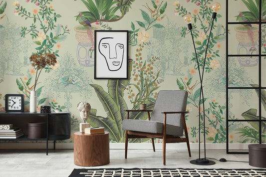 Vintage Decorative Garden Wallpaper, Wall Mural, Peel and Stick, Self Adhesive, Wall Covering by Bella Stampa Studio