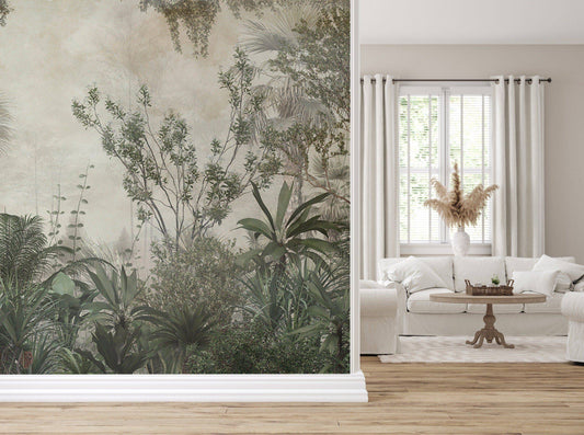Tropical Jungle Plants Wallpaper, Wall Mural, Peel and Stick, Self Adhesive, Wall Covering by Bella Stampa Studio