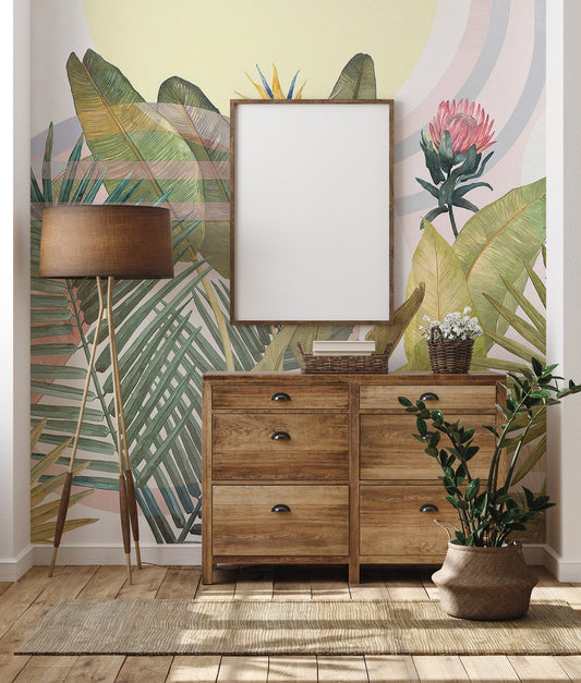 Watercolor rico white  wallpaper peel and stick for nursery and home wall decor.
