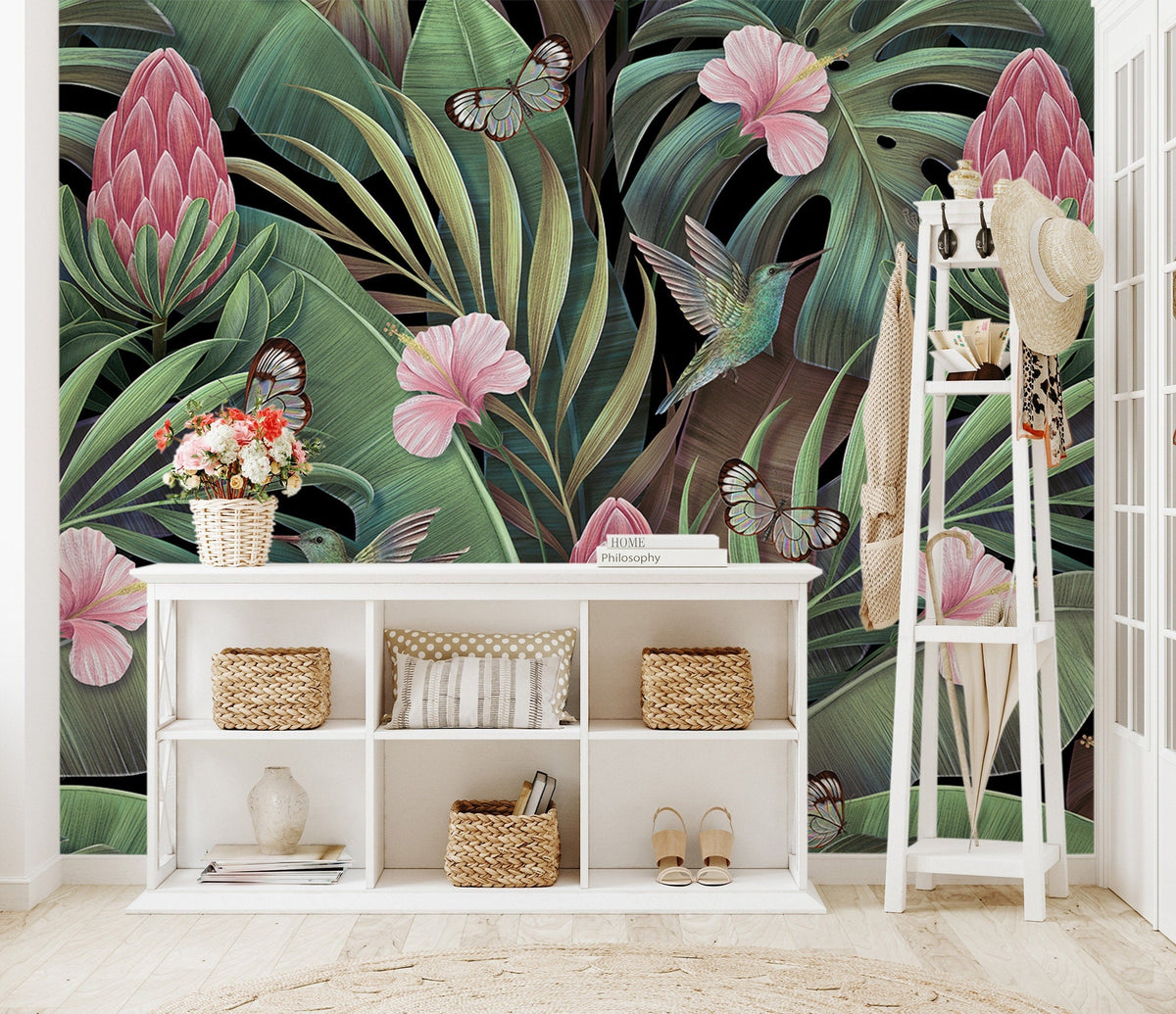 Watercolor tropical leaves wallpaper wallpaper peel and stick for nursery and home wall decor.