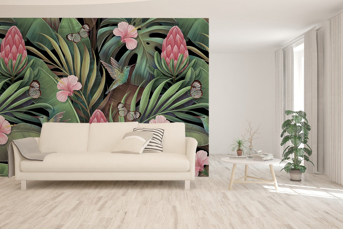 Watercolor tropical leaves wallpaper wallpaper peel and stick for nursery and home wall decor.