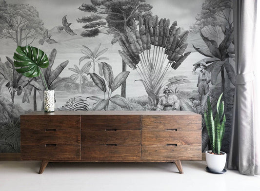 Tropical Rainforest Plants Banana Wallpaper, Wall Mural, Peel and Stick, Self Adhesive, Wall Covering by Bella Stampa Studio