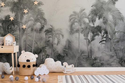 Foggy Jungle  Wallpaper, Wall Mural, Peel and Stick, Self Adhesive, Wall Covering by Bella Stampa Studio