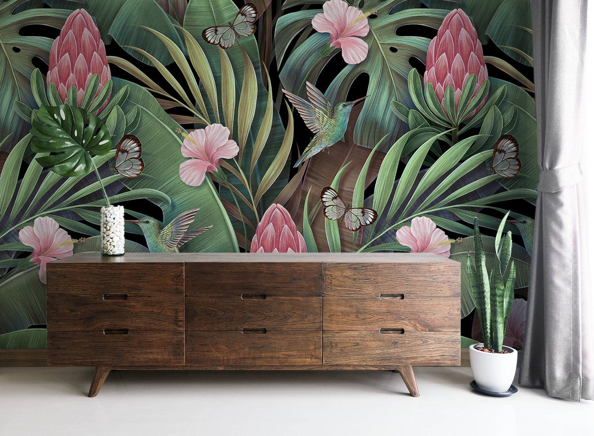 Watercolor tropical leaves wallpaper wallpaper peel and stick for nursery and home wall decor.