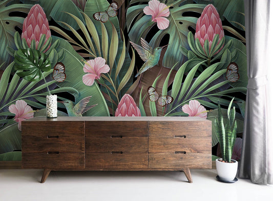 Watercolor tropical leaves wallpaper wallpaper peel and stick for nursery and home wall decor.
