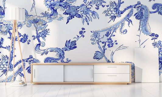 Chinoiserie Abstract  Wallpaper, Wall Mural, Peel and Stick, Self Adhesive, Wall Covering by Bella Stampa Studio