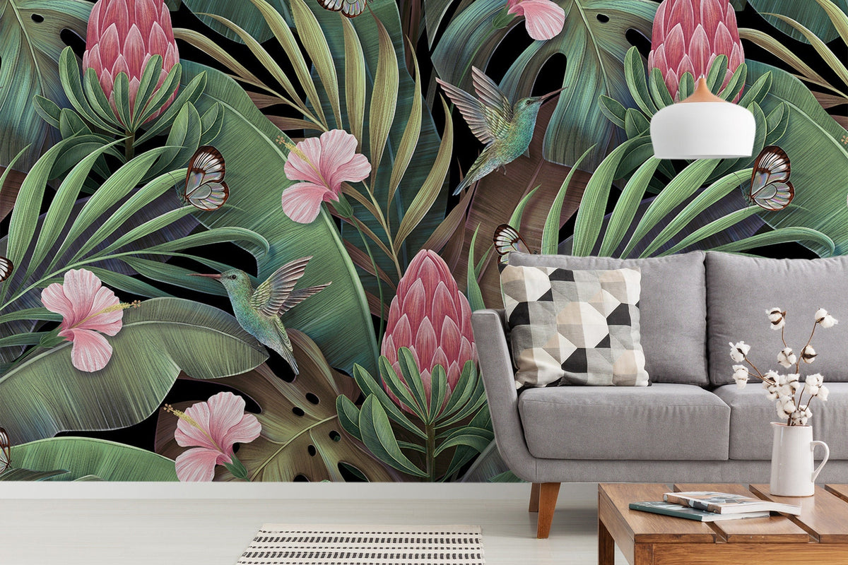 Watercolor tropical leaves wallpaper wallpaper peel and stick for nursery and home wall decor.